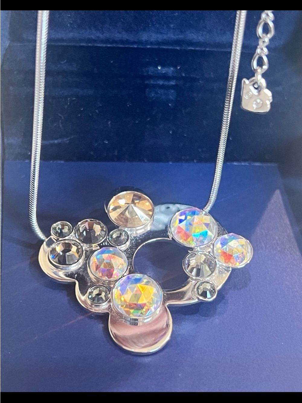 Swarovski abstract necklace rhodium plated AB crystal authentic vintage #1677